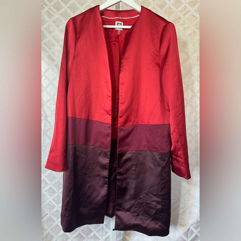 Vintage Anne Klein Duster Length Red Ombré Satin Coat.  Size 10